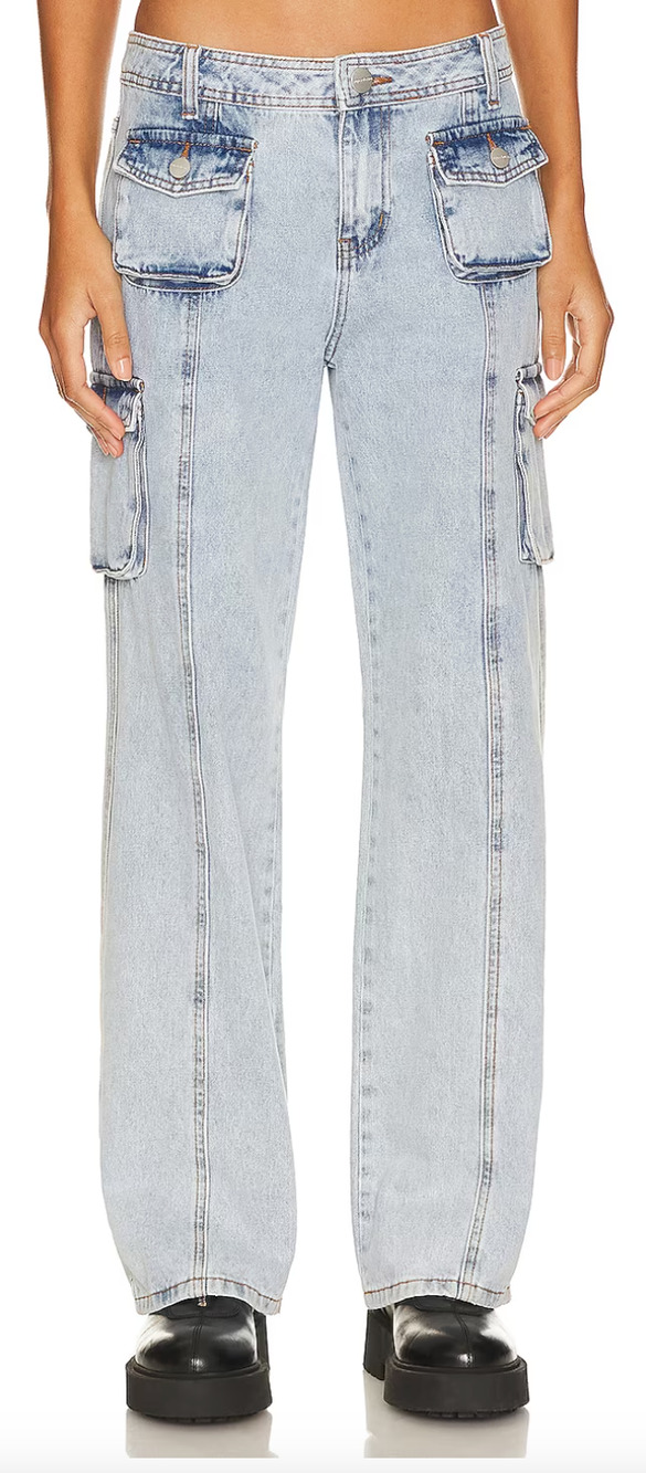 Superdown Cargo Jeans Size 27 Low Rise Baggy Straight Light Wash Carpenter $84